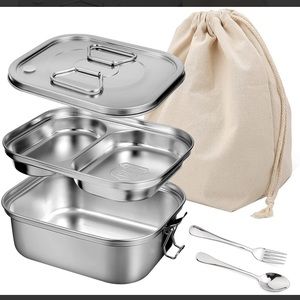 Stainless Steel Bento Box丨GLISTENY| Compartments Leak-Proof Metal Lunch Box